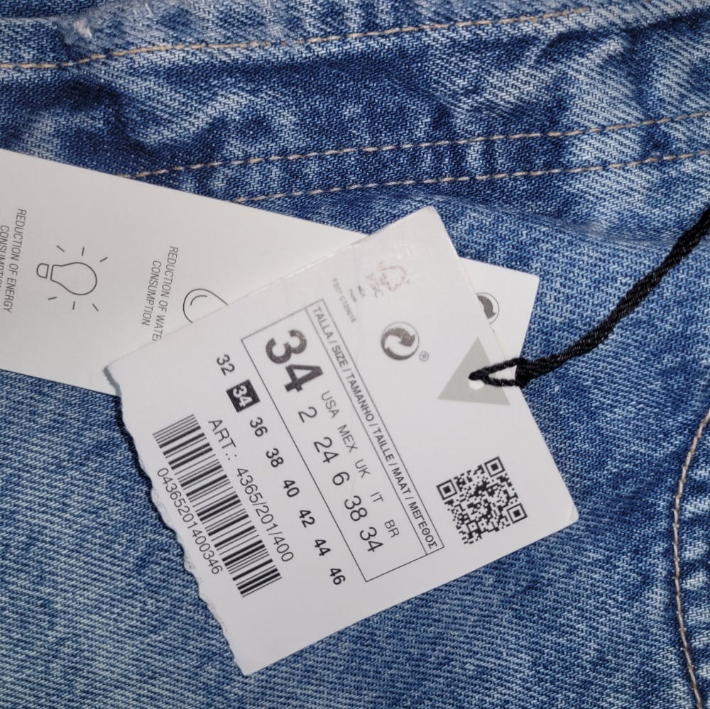Zara Size 2  Blue Jean Shorts Distressed High-Waisted. New. - Picture 8 of 10